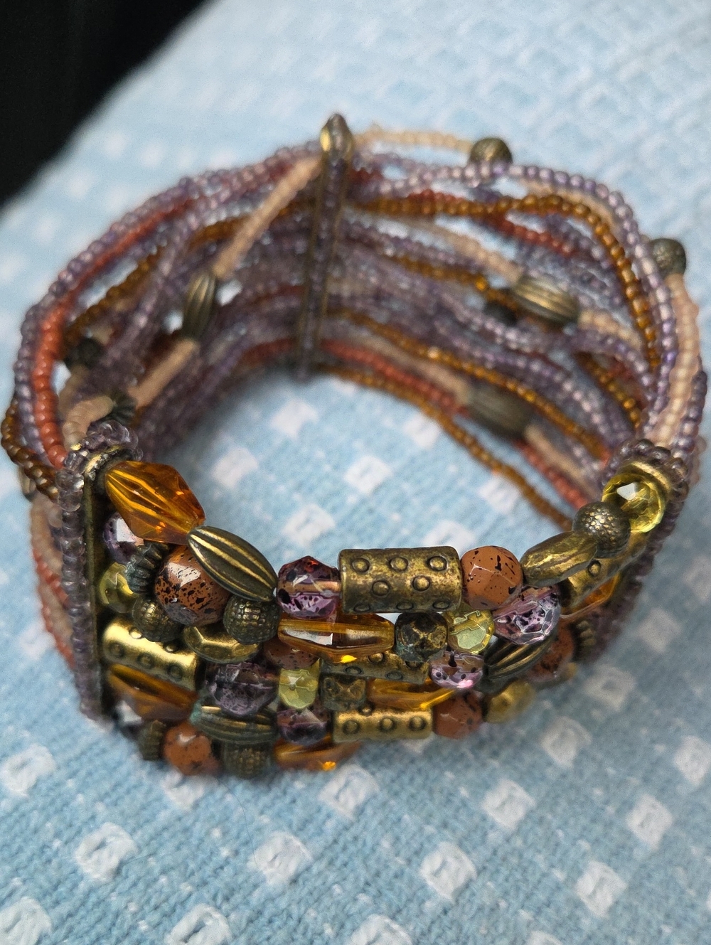 Vintage Multi-Strand Bohemian Stretch Cuff Bracelet.